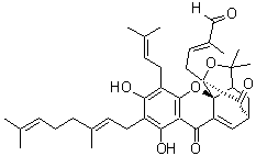 CAS # 173938-23-3, Isogambogenin, (2E)-4-[(1R,3aS,5S,12aS)-9-(3,7-Dimethyl-2,6-octadien-1-yl)-3a,4,5,7-tetrahydro-8,10-dihydroxy-3,3-dimethyl-11-(3-methyl-2-buten-1-yl)-7,13-dioxo-1,5-methano-1H,3H-furo[3,4-d]xanthen-1-yl]-2-methyl-2-butenal