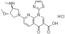 structure of CAS# 175519-16-1, (3S-trans)-1,4-Dihydro-7-[3-methoxy-4-(methylamino)-1-pyrrolidinyl]-4-oxo-1-(2-thiazolyl)-1,8-naphthyridine-3-carboxylic acid monohydrochloride