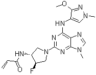 structure of CAS# 1776112-90-3, N-[(3R,4R)-4-Fluoro-1-[6-[(3-methoxy-1-methyl-1H-pyrazol-4-yl)amino]-9-methyl-9H-purin-2-yl]-3-pyrrolidinyl]-2-propenamide