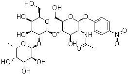 4-硝基苯基 O-6-脱氧-alpha-L-吡喃半乳糖基-(1→2)-O-beta-D-吡喃半乳糖基-(1→4)-2-(乙酰氨基)-2-脱氧-beta-D-吡喃葡萄糖苷分子结构 (CAS 177855-99-1)