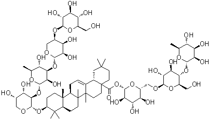 CAS # 177912-24-2, Clematichinenoside C, (3beta)-3-[(O-beta-D-Glucopyranosyl-(1→4)-O-beta-D-ribopyranosyl-(1→3)-O-6-deoxy-alpha-L-mannopyranosyl-(1→2)-alpha-L-arabinopyranosyl)oxy]-olean-12-en-28-oic acid O-6-deoxy-alpha-L-mannopyranosyl-(1→4)-O-beta-D-glucopyranosyl-(1→6)-beta-D-glucopyranosyl ester