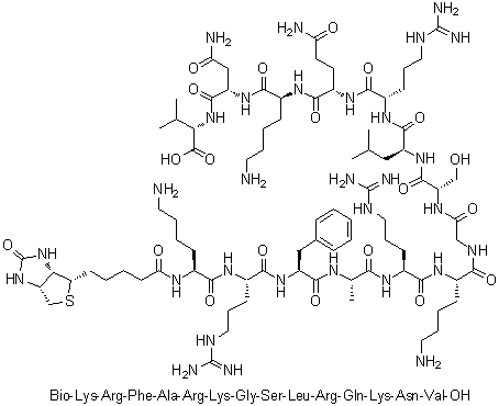 N2-[5-[(3aS,4S,6aR)-六氢-2-氧代-1H-噻吩并[3,4-d]咪唑-4-基]-1-氧代戊基]-L-赖氨酰-L-精氨酰-L-苯丙氨酰-L-丙氨酰-L-精氨酰-L-赖氨酰甘氨酰-L-丝氨酰-L-亮氨酰-L-精氨酰-L-谷氨酰胺酰-L-赖氨酰-L-天冬氨酰胺酰-L-缬氨酸分子结构 (CAS 177966-62-0)