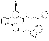 5-氰基-2'-[4-[2-(3-甲基-1H-吲哚-1-基)乙基]-1-哌嗪基]-N-[3-(1-吡咯烷基)丙基]-[1,1'-联苯]-3-甲酰胺分子结构 (CAS 1793053-37-8)