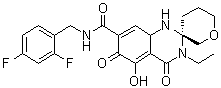 CAS # 1799952-48-9, (2'R)-N-(2,4-Difluorobenzyl)-3'-ethyl-5'-hydroxy-4',6'-dioxo-2,3',4,4',5,6,6',8a'-octahydro-1'H-spiro[pyran-3,2'-quinazoline]-7'-carboxamide