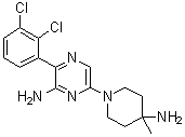 structure of CAS# 1801747-42-1, 6-(4-Amino-4-methyl-1-piperidinyl)-3-(2,3-dichlorophenyl)-2-pyrazinamine