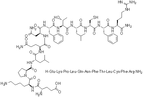 L-alpha-谷氨酰-L-赖氨酰-L-脯氨酰-L-亮氨酰-L-谷氨酰胺酰-L-天冬氨酰胺酰-L-苯丙氨酰-L-苏氨酰-L-亮氨酰-L-半胱氨酰-L-苯丙氨酰-L-精氨酰胺分子结构 (CAS 180387-75-1)