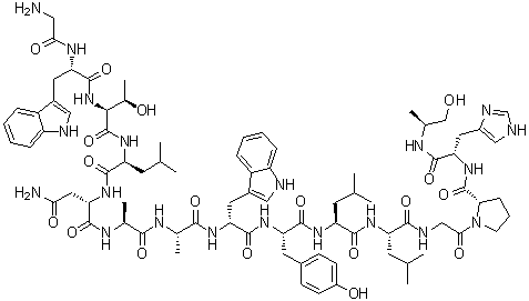 CAS # 184683-37-2, Glycyl-L-tryptophyl-L-threonyl-L-leucyl-L-asparaginyl-L-alanyl-L-alanyl-D-tryptophyl-L-tyrosyl-L-leucyl-L-leucylglycyl-L-prolyl-N-[(1S)-2-hydroxy-1-methylethyl]-L-histidinamide