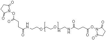 alpha-[2-[[4-[(2,5-二氧代-1-吡咯烷基)氧基]-1,4-二氧代丁基]氨基]乙基]-omega-[2-[[4-[(2,5-二氧代-1-吡咯烷基)氧基]-1,4-二氧代丁基]氨基]乙氧基]聚氧乙烯分子结构 (CAS 186020-53-1)