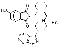 (3aR,4S,5R,7S,7aS)-rel-2-[[(1R,2R)-2-[[4-(1,2-苯并异噻唑-3-基)-1-哌嗪基]甲基]环己基]甲基]六氢-5-羟基-4,7-甲桥-1H-异吲哚-1,3(2H)-二酮盐酸盐分子结构 (CAS 186204-32-0)