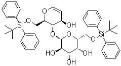 1,5-Anhydro-2-deoxy-6-O-[(1,1-dimethylethyl)diphenylsilyl]-4-O-[6-O-[(1,1-dimethylethyl)diphenylsilyl]-beta-D-galactopyranosyl]-D-arabino-hex-1-enitol molecular structure (CAS 187999-59-3)