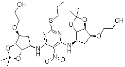 2-(((3aR,4S,6R,6aS)-6-((6-(((3aS,4R,6S,6aS)-6-(2-羟基乙氧基)-2,2-二甲基四氢-3aH-环戊二烯并[d][1,3]二氧杂环戊烯-4-基)氨基)-5-硝基-2-(丙硫基)嘧啶-4-基)氨基)-2,2-二甲基四氢-3aH-环戊二烯并[d][1,3]二氧杂环戊烯-4-基)氧基)乙醇分子结构 (CAS 1882095-50-2)