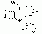 CAS # 18878-17-6, 1-Acetyl-3-(acetyloxy)-7-chloro-5-(2-chlorophenyl)-1,3-dihydro-2H-1,4-benzodiazepin-2-one, 1-Acetyl-7-chloro-5-(o-chlorophenyl)-1,3-dihydro-3-hydroxy-2H-1,4-benzodiazepin-2-one acetate (ester)