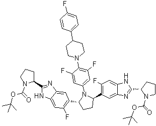 (2S,2'S)-2,2'-[[(2R,5R)-1-[3,5-二氟-4-[4-(4-氟苯基)-1-哌啶基]苯基]-2,5-吡咯烷二基]二(6-氟-1H-苯并咪唑-5,2-二基)]二-1-吡咯烷羧酸二叔丁酯分子结构 (CAS 1890114-11-0)