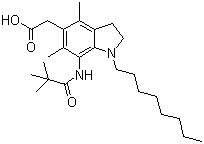 CAS # 189198-30-9, Pactimibe, 7-[(2,2-Dimethyl-1-oxopropyl)amino]-2,3-dihydro-4,6-dimethyl-1-octyl-1H-indole-5-acetic acid
