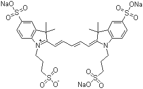 2-[5-[1,3-二氢-3,3-二甲基-5-磺酸基-1-(3-磺酸基丙基)-2H-吲哚-2-亚基]-1,3-戊二烯基]-3,3-二甲基-5-磺酸基-1-(3-磺酸基丙基)-3H-吲哚鎓内盐三钠盐分子结构 (CAS 190517-63-6)