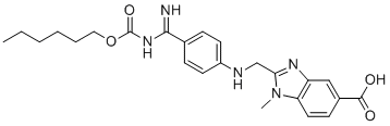 CAS # 1912458-32-2, Dabigatran impurity G, 2-(((4-(N'-((Hexyloxy)carbonyl)carbamimidoyl)phenyl)amino)methyl)-1-methyl-1H-benzo[D]imidazole-5-carboxylic acid