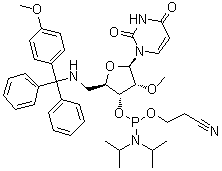 CAS # 194034-71-4, 5'-Deoxy-5'-[[(4-methoxyphenyl)diphenylmethyl]amino]-2'-O-methyluridine 3'-[2-cyanoethyl bis(1-methylethyl)phosphoramidite]