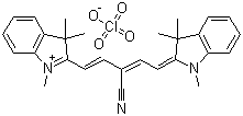 2-[(1E,3Z)-3-氰基-5-(1,3,3-三甲基-1,3-二氢-2H-吲哚-2-亚基)-1,3-戊二烯基]-1,3,3-三甲基-3H-吲哚鎓高氯酸盐分子结构 (CAS 194541-58-7)