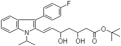 CAS 登录号：194934-96-8, (E)-3,5-二羟基-7-[3'-(4''-氟苯基)-1'-(1''-甲基乙基)吲哚-2'-基]-6-庚烯酸叔丁酯
