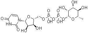 CAS # 1955-26-6, Uridine diphosphate rhamnose, Uridine 5'-(trihydrogen pyrophosphate), mono(6-deoxy-L-mannopyranosyl) ester, Uridine 5'-diphosphate rhamnose, Uridine diphosphate rhamnose, Uridine diphosphorhamnose