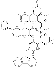 O-[2-叠氮基-2-脱氧-4,6-O-[(S)-苯基亚甲基]-3-O-(2,3,4,6-四-O-乙酰基-beta-D-吡喃半乳糖基)-alpha-D-吡喃半乳糖基]-N-[(9H-芴-9-基甲氧基)羰基]-L-苏氨酸叔丁酯分子结构 (CAS 195976-08-0)