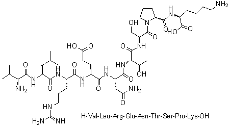 L-缬氨酰-L-亮氨酰-L-精氨酰-L-alpha-谷氨酰-L-天冬氨酰胺酰-L-苏氨酰-L-丝氨酰-L-脯氨酰-L-赖氨酸分子结构 (CAS 196514-67-7)