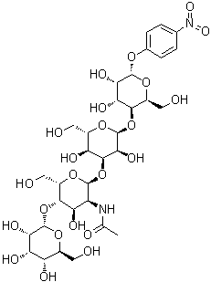 CAS 登录号：197526-33-3, 4-硝基苯基 O-beta-D-吡喃半乳糖基-(1→4)-O-2-(乙酰氨基)-2-脱氧-beta-D-吡喃葡萄糖基-(1→3)-O-beta-D-吡喃半乳糖基-(1→4)-beta-D-吡喃葡萄糖苷