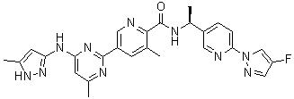 N-[(1S)-1-[6-(4-氟-1H-吡唑-1-基)-3-吡啶基]乙基]-3-甲基-5-[4-甲基-6-[(5-甲基-1H-吡唑-3-基)氨基]-2-嘧啶基]-2-吡啶甲酰胺分子结构 (CAS 1980023-80-0)