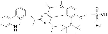 structure of CAS# 1980785-05-4, 甲烷磺酸基(二-叔-丁基(2',4',6'-三异丙基-3,6-二甲氧基联苯-2-基)膦)(2'-甲基氨基-1,1'-联苯-2-基)钯(II)