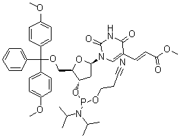 CAS # 198080-38-5, 3-[1-[5-O-[Bis(4-methoxyphenyl)phenylmethyl]-3-O-[[bis(1-methylethyl)amino](2-cyanoethoxy)phosphino]-2-deoxy-beta-D-erythro-pentofuranosyl]-1,2,3,4-tetrahydro-2,4-dioxo-5-pyrimidinyl]-2-Propenoic acid methyl ester