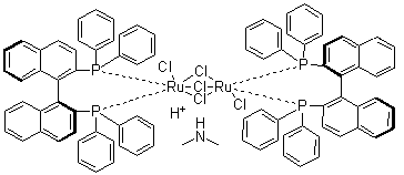 structure of CAS# 199541-17-8, 三(mu-氯)双[(S)-(-)-2,2'-双(二苯基膦)-1,1'-联萘]二氯化二钌二甲基铵盐