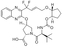 CAS # 2001608-72-4, (3aR,7S,10S,12R,21E,24aR)-7-(1,1-dimethylethyl)-20,20-difluoro-2,3,3a,5,6,7,8,11,12,20,23,24a-dodecahydro-5,8-dioxo-10H-9,12-Methano-1H-cyclopenta[18,19][1,10,17,3,6]trioxadiazacyclononadecino[11,12-b]quinoxaline-10-carboxylic acid, ABT-493/G intermediate