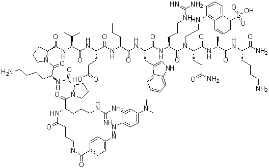 structure of CAS# 202273-56-1, N2-[4-[[4-[[4-(Dimethylamino)phenyl]azo]benzoyl]amino]-1-oxobutyl]-L-arginyl-L-prolyl-L-lysyl-L-prolyl-L-valyl-L-alpha-glutamyl-L-norvalyl-L-tryptophyl-L-arginyl-N-[2-[(5-sulfo-1-naphthalenyl)amino]ethyl]-L-glutaminyl-L-alanyl-L-lysinamide