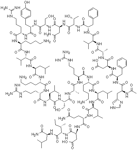 N-乙酰基-L-组氨酰-D-苯丙氨酰-L-alpha-天冬氨酰-L-丙氨酰-L-缬氨酰-L-苯丙氨酰-L-苏氨酰-L-天冬氨酰胺酰-L-丝氨酰-L-酪氨酰-L-精氨酰-L-赖氨酰-L-缬氨酰-L-亮氨酰-L-赖氨酰-L-精氨酰-L-亮氨酰-L-丝氨酰-L-丙氨酰-L-精氨酰-L-赖氨酰-L-亮氨酰-L-亮氨酰-L-谷氨酰胺酰-L-alpha-天冬氨酰-L-异亮氨酰-L-亮氨酰胺分子结构 (CAS 202463-00-1)