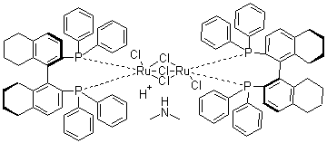 CAS # 204933-84-6, Dimethylammonium dichlorotri(mu-chloro)bis[(R)-(+)-2,2'-bis(diphenylphosphino)-5,5',6,6',7,7',8,8'-octahydro-1,1'-binaphthyl]diruthenate(II), [NH2Me2][[RuCl((R)-H8-binap)]2(mu-Cl)3]