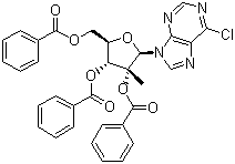 structure of CAS# 205171-04-6, 6-氯-9-(2,3,5-三苯甲酰氧基-2-C-甲基-beta-D-呋喃核糖基)-9H-嘌呤