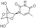 1-(2'-O,4-C-甲桥-beta-D-呋喃核糖基)胸腺嘧啶分子结构 (CAS 206055-67-6)