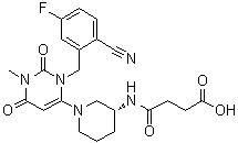 4-[[(3R)-1-[3-[(2-氰基-5-氟苯基)甲基]-1,2,3,6-四氢-1-甲基-2,6-二氧代-4-嘧啶基]-3-哌啶基]氨基]-4-氧代丁酸分子结构 (CAS 2087874-92-6)