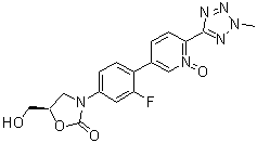 CAS # 2095100-93-7, (5R)-3-[3-Fluoro-4-[6-(2-methyl-2H-tetrazol-5-yl)-1-oxido-3-pyridinyl]phenyl]-5-(hydroxymethyl)-2-oxazolidinone