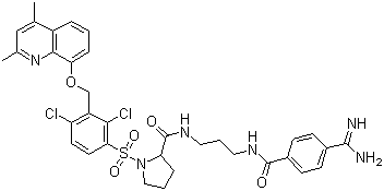 structure of CAS# 209733-45-9, (2S)-N-(3-(4-甲脒基苯甲酰胺基)丙基)-1-(2,4-二氯-3-((2,4-二甲基-8-喹啉基氧基)甲基)苯磺酰基)吡咯烷-2-甲酰胺