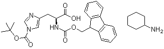 structure of CAS# 210820-99-8, 1-[叔丁氧羰基]-N-[芴甲氧羰基]-L-组氨酸环己基铵盐