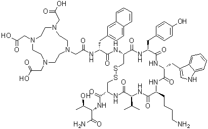 3-(2-萘基)-N-[[4,7,10-三(羧甲基)-1,4,7,10-四氮杂环十二碳-1-基]乙酰基]-D-丙氨酰-L-半胱氨酰-L-酪氨酰-D-色氨酰-L-赖氨酰-L-缬氨酰-L-半胱氨酰-L-苏氨酰胺环(2→7)-二硫醚分子结构 (CAS 213187-44-1)