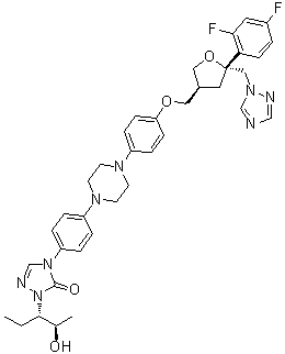 CAS 登录号：213381-06-7, 1,4-脱水-2,3,5-三脱氧-4-C-(2,4-二氟苯基)-2-[[4-[4-[4-[1-[(1S,2R)-1-乙基-2-羟基丙基]-1,5-二氢-5-氧代-4H-1,2,4-三唑-4-基]苯基]-1-哌嗪基]苯氧基]甲基]-5-(1H-1,2,4-三唑-1-基)-D-赤式-戊糖醇