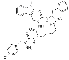 (S)-N-((3S,6S,9R)-6-((1H-吲哚-3-基)甲基)-3-苄基-2,5,8-三氧代-1,4,7-三氮杂环十三烷-9-基)-2-氨基-3-(4-羟基苯基)丙酰胺分子结构 (CAS 213769-33-6)