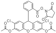 2',7'-二氯二氢荧光素二乙酸酯琥珀酰亚胺基酯分子结构 (CAS 216964-01-1)