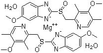 CAS # 217087-10-0, (S)-Omeprazole magnesium dihydrate, Esomeprazole magnesium dihydrate, Bis[6-methoxy-2-[(S)-[(4-methoxy-3,5-dimethyl-2-pyridinyl)methyl]sulfinyl-gamaO]-1H-benzimidazolato-gamaN3]magnesium hydrate