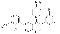 3-[4-(4-氨基-1-哌啶基)-3-(3,5-二氟苯基)-6-喹啉基]-2-羟基苯甲腈分子结构 (CAS 2172870-89-0)