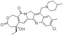 CAS # 220998-10-7, (R)-Elomotecan, (5R)-9-Chloro-5-ethyl-1,4,5,13-tetrahydro-5-hydroxy-10-methyl-12-[(4-methyl-1-piperidinyl)methyl]-3H,15H-oxepino[3',4':6,7]indolizino[1,2-b]quinoline-3,15-dione