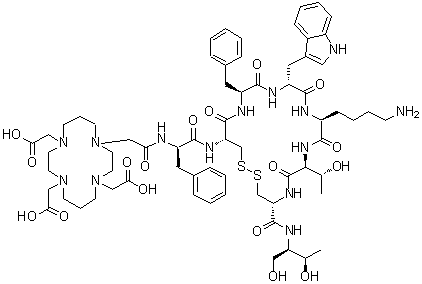 CAS # 226084-96-4, N-[[4,8,11-Tris(carboxymethyl)-1,4,8,11-tetraazacyclotetradec-1-yl]acetyl]-D-phenylalanyl-L-cysteinyl-L-phenylalanyl-D-tryptophyl-L-lysyl-L-threonyl-N-[(1R,2R)-2-hydroxy-1-(hydroxymethyl)propyl]-L-cysteinamide cyclic (2→7)-disulfide