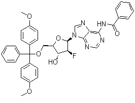 N-[9-[5-O-[双(4-甲氧基苯基)苯基甲基]-2-脱氧-2-氟-beta-D-呋喃阿拉伯糖基]-9H-嘌呤-6-基]苯甲酰胺分子结构 (CAS 226415-08-3)